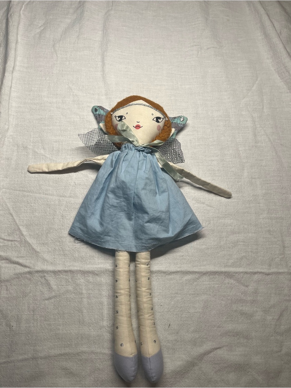 The Land of Nod Blue and Cream Fabric Doll
